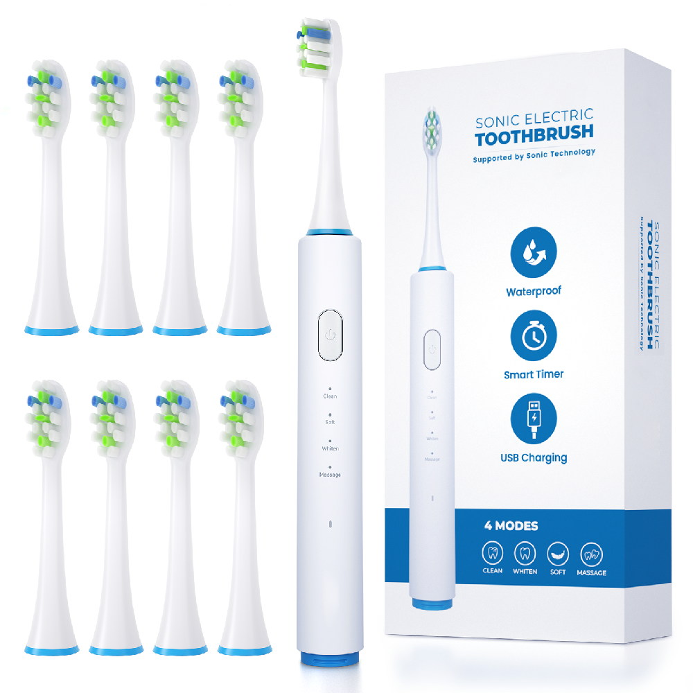 Electric Toothbrush for Adults Rechargeable - 4 Modes Electric Toothbrushes with 8 Replacement Brush Heads, Travel Power Tooth Brush with 2 Minutes Built in Smart Timer