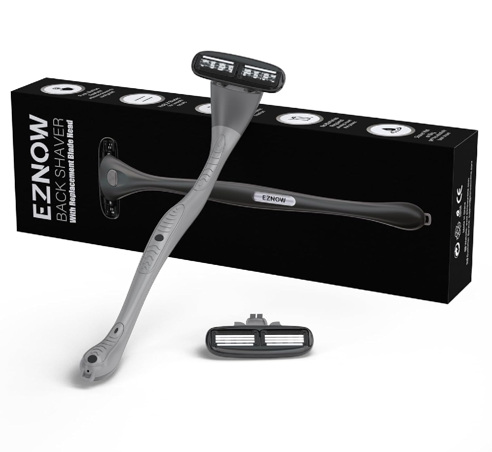 EZnow DIY Back Shaver for Men - Mens Back shaver with Ergonomic Long Handle, Included Replacement Extra Blade for Full Body Hair Shaver, Back & Body Hair Trimmer (Shave Wet or Dry)
